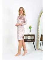 Uzun Kollu Kadife Kadın Ev Elbisesi Tunik Pudra Akbeniz 13133 Pudra görsel 4