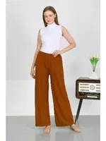 Beli Lastikli Bürümcük Kumaş Hafif Esnek Kadın Pantolon Akbeniz 210074 Kahve
