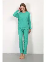 Uzun Kollu Pamuklu Bürümcük Kumaş Pijama Takım Yeşil Akbeniz 4233 Yeşil