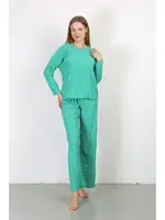 Uzun Kollu Pamuklu Bürümcük Kumaş Pijama Takım Yeşil Akbeniz 4233 Yeşil görsel 4