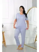 Kısa Kollu Kadın Büyük Beden Penye Pijama Takımı Lila Akbeniz 202405 Lila detay görünüm