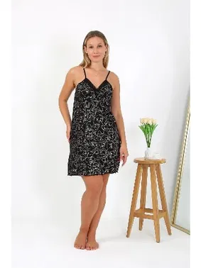 Akbeniz Siyah İnce Askılı Büyük Beden Kadın Kısa Akbeniz Gecelik 98510