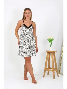 Akbeniz Leopar Desenli Büyük Beden İp Askılı Kadın Gecelik Akbeniz 98511