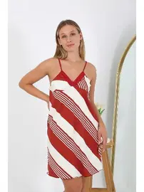 Akbeniz Çizgili Kadın Büyük Beden İp Askılı Kadın Gecelik Akbeniz 98513
