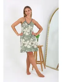 Akbeniz Çiçek Desenli Büyük Beden İp Askılı Pamuklu Gecelik Akbeniz 98515