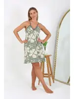 Çiçek Desenli Büyük Beden İp Askılı Pamuklu Gecelik Akbeniz 98515 Yeşil