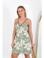 Çiçek Desenli Büyük Beden İp Askılı Pamuklu Gecelik Akbeniz 98515 Yeşil görsel 4
