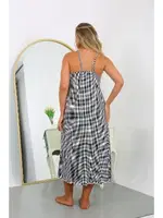 Ekoseli Büyük Beden İp Askılı Pamuk Uzun Kadın Gecelik Akbeniz 12108 Gri görsel 4