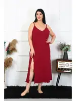 Akbeniz Kadın Büyük Beden İp Askılı Pamuklu Bordo Uzun Gecelik 12100 Bordo