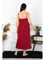 Akbeniz Kadın Büyük Beden İp Askılı Pamuklu Bordo Uzun Gecelik 12100 Bordo detay görünüm