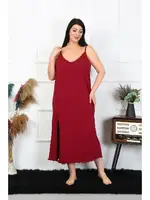 Akbeniz Kadın Büyük Beden İp Askılı Pamuklu Bordo Uzun Gecelik 12100 Bordo farklı açı