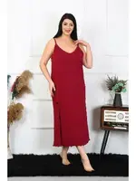 Akbeniz Kadın Büyük Beden İp Askılı Pamuklu Bordo Uzun Gecelik 12100 Bordo görsel 4