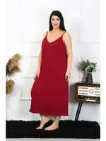 Akbeniz Kadın Büyük Beden İp Askılı Pamuklu Bordo Uzun Gecelik 12100 Bordo görsel 5