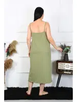 Büyük Beden İp Askılı Pamuklu Haki Uzun Gecelik Akbeniz 12100 farklı açı