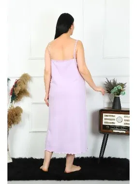 Akbeniz Yırtmaçlı Büyük Beden İp Askılı Pamuklu Lila Uzun Gecelik Akbeniz 12100 - Alternatif Görünüm