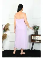 Yırtmaçlı Büyük Beden İp Askılı Pamuklu Lila Uzun Gecelik Akbeniz 12100 Lila detay görünüm