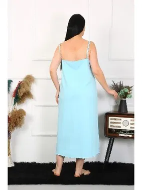 Akbeniz Büyük Beden İp Askılı Pamuklu Mavi Uzun Gecelik Akbeniz 12100 - Alternatif Görünüm