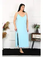 Büyük Beden İp Askılı Pamuklu Mavi Uzun Gecelik Akbeniz 12100 Mavi farklı açı