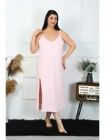İp Askılı Büyük Beden Pamuklu Pembe Uzun Gecelik Akbeniz 12100 Pembe