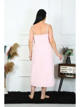 Akbeniz İp Askılı Büyük Beden Pamuklu Pembe Uzun Gecelik Akbeniz 12100 - Alternatif Görünüm