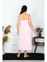 İp Askılı Büyük Beden Pamuklu Pembe Uzun Gecelik Akbeniz 12100 Pembe detay görünüm