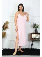 İp Askılı Büyük Beden Pamuklu Pembe Uzun Gecelik Akbeniz 12100 Pembe farklı açı
