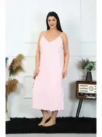 İp Askılı Büyük Beden Pamuklu Pembe Uzun Gecelik Akbeniz 12100 Pembe görsel 4