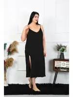 Büyük Beden İp Askılı Pamuklu Siyah Uzun Gecelik Akbeniz 12100 Siyah detay görünüm