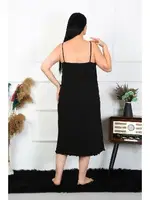 Büyük Beden İp Askılı Pamuklu Siyah Uzun Gecelik Akbeniz 12100 Siyah farklı açı