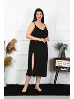 Büyük Beden İp Askılı Pamuklu Siyah Uzun Gecelik Akbeniz 12100 Siyah görsel 4