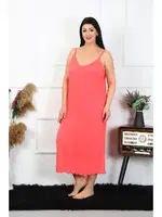 Büyük Beden İp Askılı Yırtmaçlı Somon Uzun Gecelik Akbeniz12100 Somon detay görünüm