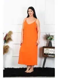 Akbeniz Turuncu Büyük Beden İp Askılı Pamuklu Uzun Gecelik Akbeniz 12100