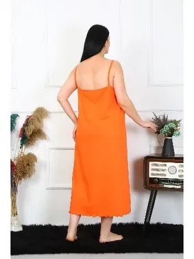 Akbeniz Turuncu Büyük Beden İp Askılı Pamuklu Uzun Gecelik Akbeniz 12100 - Alternatif Görünüm