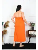 Turuncu Büyük Beden İp Askılı Pamuklu Uzun Gecelik Akbeniz 12100 Turuncu detay görünüm