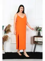 Turuncu Büyük Beden İp Askılı Pamuklu Uzun Gecelik Akbeniz 12100 Turuncu farklı açı