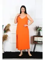 Turuncu Büyük Beden İp Askılı Pamuklu Uzun Gecelik Akbeniz 12100 Turuncu görsel 4