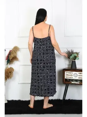 Akbeniz Büyük Beden İp Askılı Kadın Pamuklu Uzun Gecelik Akbeniz 12101 - Alternatif Görünüm