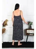 Büyük Beden İp Askılı Kadın Pamuklu Uzun Gecelik Akbeniz 12101 Siyah detay görünüm