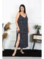 Büyük Beden İp Askılı Kadın Pamuklu Uzun Gecelik Akbeniz 12101 Siyah farklı açı