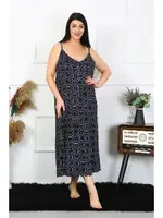 Büyük Beden İp Askılı Kadın Pamuklu Uzun Gecelik Akbeniz 12101 Siyah görsel 4