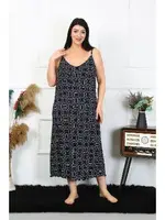 Büyük Beden İp Askılı Kadın Pamuklu Uzun Gecelik Akbeniz 12101 Siyah görsel 5