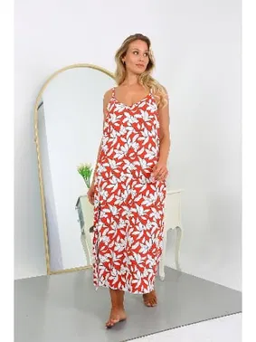 Akbeniz İp Askılı Kadın Büyük Beden Pamuklu Uzun Gecelik Akbeniz 12105