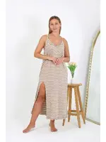 Çizgili Pamuklu Kadın Büyük Beden İp Askılı Uzun Gecelik Akbeniz 12109 Sütlü Kahve farklı açı