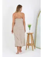 Çizgili Pamuklu Kadın Büyük Beden İp Askılı Uzun Gecelik Akbeniz 12109 Sütlü Kahve görsel 4