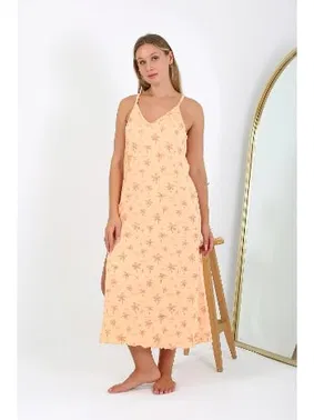 Akbeniz Palmiye Desenli Büyük Beden İp Askılı Uzun Gecelik Akbeniz 12110 - Alternatif Görünüm