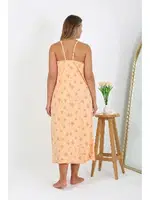 Palmiye Desenli Büyük Beden İp Askılı Uzun Gecelik Akbeniz 12110 Turuncu görsel 4