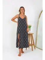 Ananas Desenli Büyük Beden İp Askılı Uzun Kadın Gecelik Akbeniz 12112 Füme