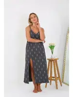 Ananas Desenli Büyük Beden İp Askılı Uzun Kadın Gecelik Akbeniz 12112 Füme detay görünüm