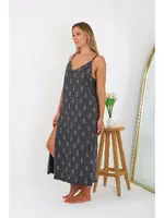 Ananas Desenli Büyük Beden İp Askılı Uzun Kadın Gecelik Akbeniz 12112 Füme görsel 4