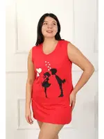 Büyük Beden Kalın Askılı Penye Diz Üstü Kırmızı Gecelik Akbeniz 12501 detay görünüm